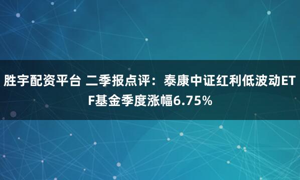 胜宇配资平台 二季报点评：泰康中证红利低波动ETF基金季度涨幅6.75%